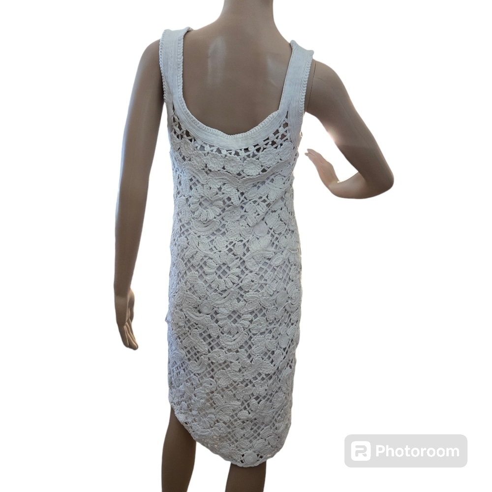 Endless Rose White Lace Crochet Embroidered Lined Sleeveless Cotton Midi Dress - Picture 3 of 8